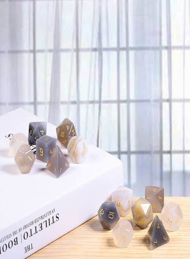 rockcloud Grey Agate Crystal DND Polyhedral Dice Set of 7, Healing Crystal Stone Hand-Made Dices with Dice Box for RPG MTG Table Games Home Office Decor - Image 5